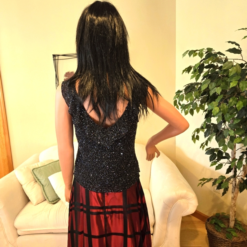 NWOT, Scala Black Beaded Silk Top with Ruffle, Formal, Party, Holiday, Size L - Picture 3 of 16